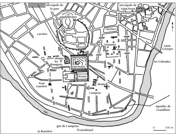Fig. 36 – Périgueux (Dordogne). Plan de la ville (d’après Garmy, Maurin dir., 1996, fig