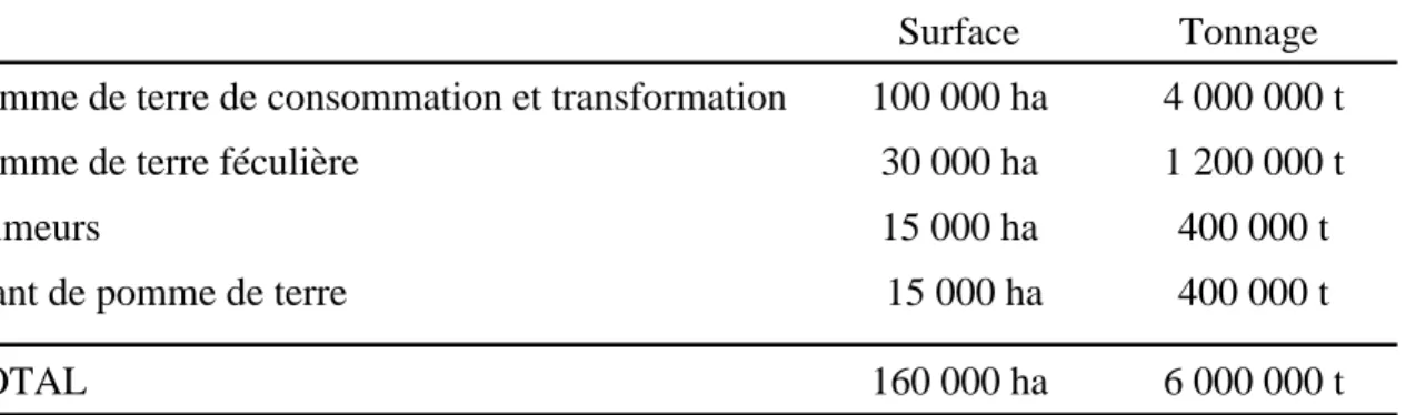 Tableau 3 : Production française de pomme de terre en 2003 