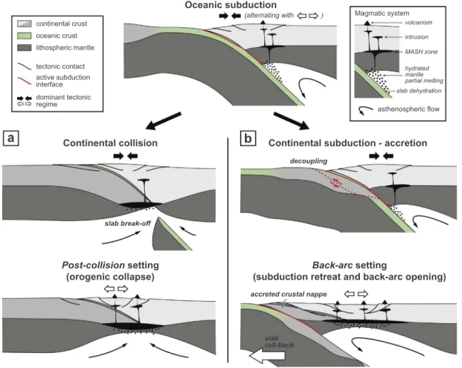 Fig. 2b) (Chase, 1978; Jolivet et al., 1999; Faccenna et al., 2014). In this latter case, the word post-subduction is somewhat misleading as the migrating subduction zone and related asthenospheric ﬂ ow may still a ﬀ ect the back-arc evolution by modifying