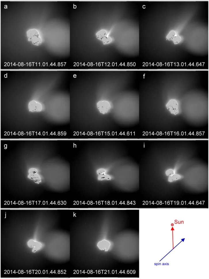 Fig. 1. Dust sequence images obtained with the wide-angle camera from 11:01 UT to 21:01 UT on August 16, 2014