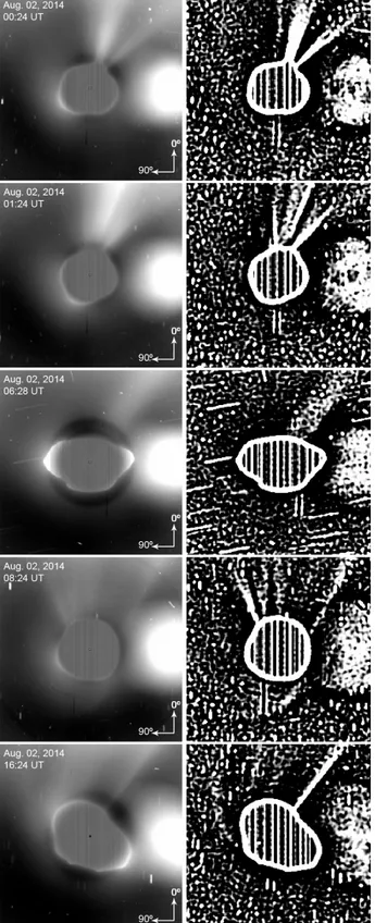 Fig. 3. Series of images of 67P acquired in the visible range (616 nm) with the OSIRIS WAC on August 02, 2014