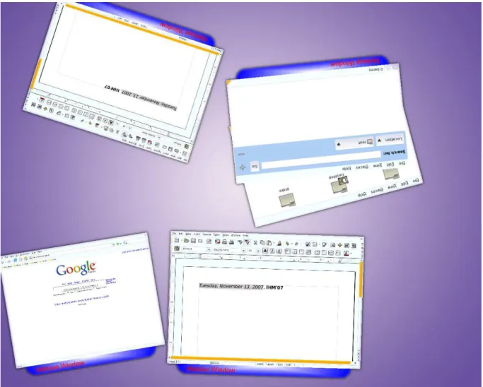 Figure 6 : Plusieurs applications Linux existantes (Firefox, OpenOffice, un explorateur de fichier) utilisées sur une table interactive