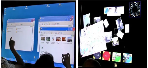 Figure 13 : Les logiciels utilisés sur la table interactive : le logiciel existant Windows Explorer (à gauche), et le logiciel pour table interactive Focus (à droite)