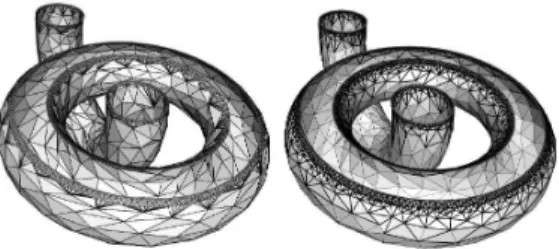 Figure 2: Two partial triangulations constructed (left) without and (right) with the time lag : edges’ length get progressively longer as they get further to the front layer.