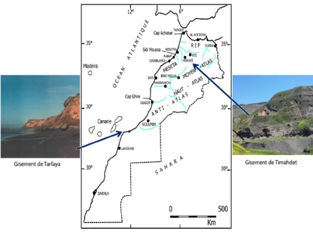 Figure 1. Location of the main oil shale deposits in Morocco.