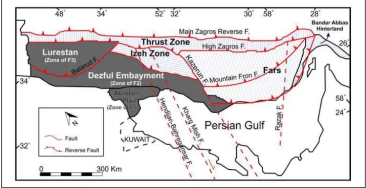 Fig. 1. Map of Zagros Region and main faults of the region. Modified after (Masoudi et al.,  2012b; Rajabi et al., 2010; Sherkati and Letouzey, 2004)