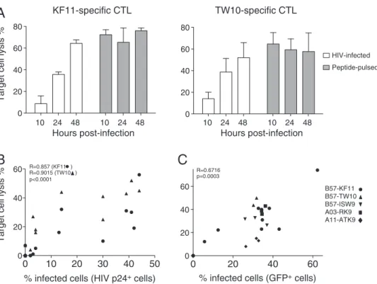 Fig. 2. Detection of HIV-infected cells by real-time killing assay. A. HLA-B57 + B cells were infected with VSV-G-pseudotyped HIV