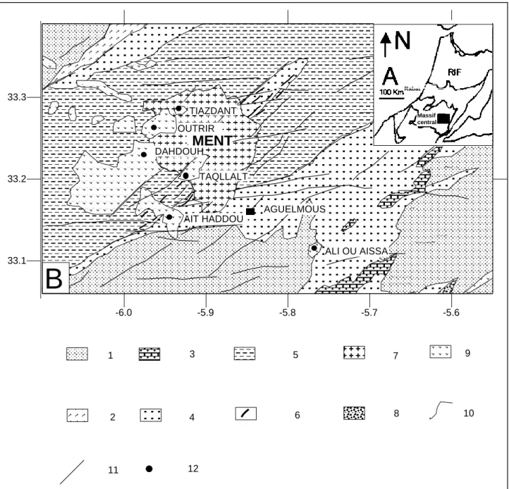 Fig. 1 – A.  Situation géographique de la région étudiée (carré noir).   