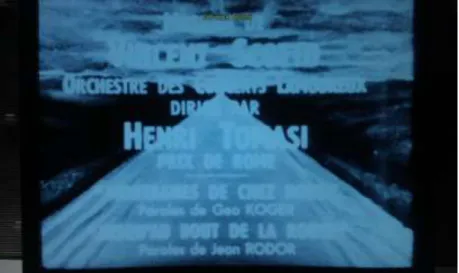Fig. 1 : Panneau de générique musical du Bout de la route, Réal. : Emile Couzinet (1949) 