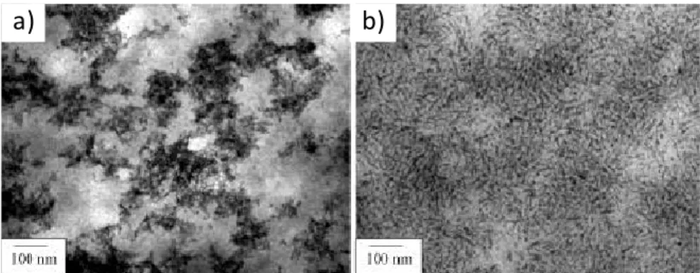 Figure 5-3: TEM images corresponding to two hybrid films containing 40 wt% of nanorods