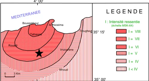 Fig. 4 – Carte macrosismique du séisme du 26 mai 1994  /  Macroseismic map of the earthquake of the 26 th  May 1994