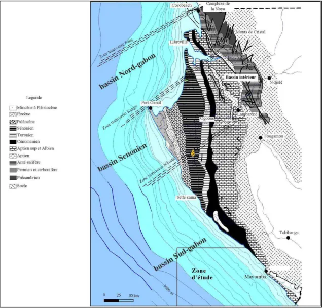 Fig. 1 – Carte géologique du Gabon (TotalFinaElf Gabon, modifié). 