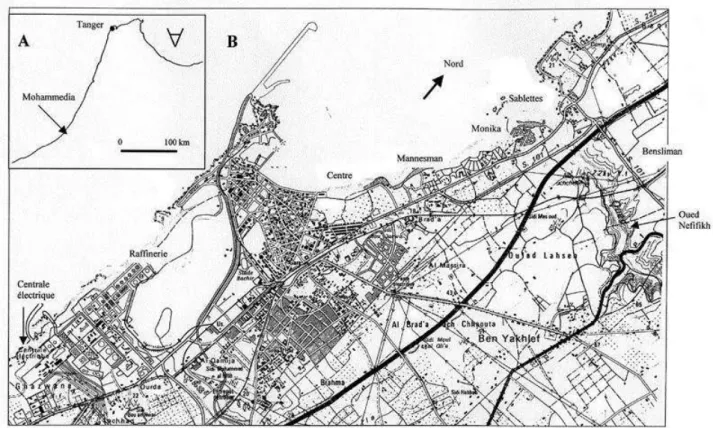 Fig. 1 –  A. Localisation du secteur étudié au Maroc.  B. Carte de situation des stations étudiées