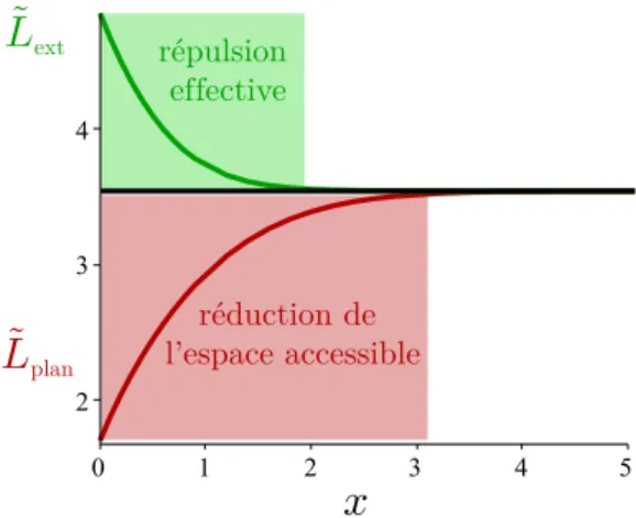 Figure 2.8 – Tracé de la longueur moyenne des deux portions d’enveloppe convexe à partir de leur expression analytique