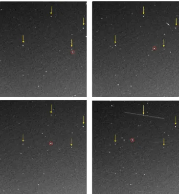 Figure 1 shows grain B moving against the stellar background in excerpts of four WAC images