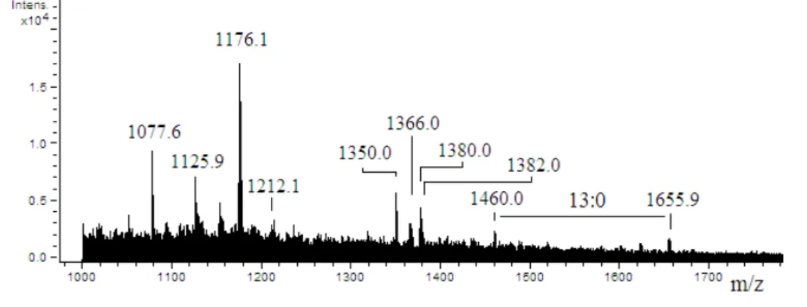 Figure 5. ESI-mass spectrum obtained in the negative ion mode of lipid A from  Endozoicomonas sp