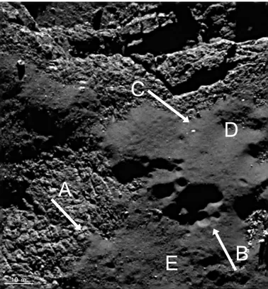 Fig. 17. Putative wind-tails in the Hapi region. Smooth, finer material preferentially lies at the upper side of the boulders in the view