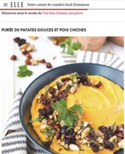 Illustration 1 : capture d’écran du site elle.com,  page « ! carnet de  comfort-food  d’automne ! »