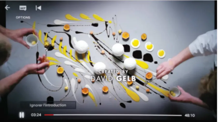 Illustration 5 : capture d’écran du générique de la saison 2 de « ! Chef’s Table ! » - Ici, le  repas est servi à même la table.