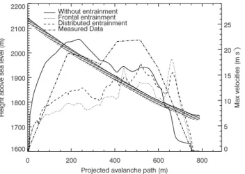 Fig. 10. Flow height simulations of a small avalanche (Pizzac event of 5 March 1999) using the NIS Norwegian model