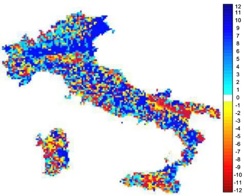 Fig. 5. Total persistence map of NDVI trends, P t T