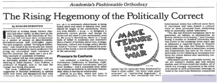 Figure 4 - Extrait de l’article « The Rising Hegemony of the Politically Correct », New York Times  Edition du dimanche 8 Octobre 1990, Archive consultée le 5 mai 2020 sur le portail TimesMachine 