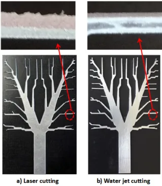Figure 4: Tree structures obtained from: a) Laser cutting and b) Water-jet cutting.