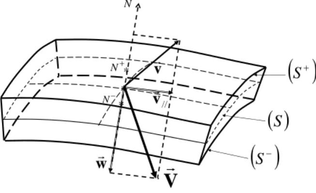 Figure 2. Représentation d'une zone interfaciale à petite échelle au voisinage d'un point courant (*) de la surface  moyenne  (S),  de  normale  N