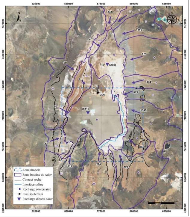 Illustration 5 – Recharge souterraine du salar d’Atacama, depuis les sous-bassins versants