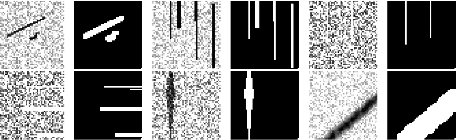Fig. 1. Examples of contaminants and their ground truth. Top row: cosmic ray hits, hot columns, bad columns