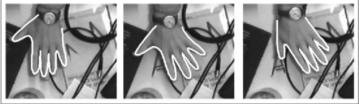 Figure 2.2: Example of non rigid representation : "Tracking a exing hand across a clutter desk." Illustration from [41].