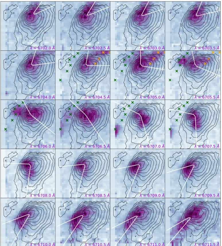 Fig. 3.— Hα velocity channel maps for the central part of the galaxy UGC 10205 in the velocity range 6363.14 − 6797.40 km s −1 