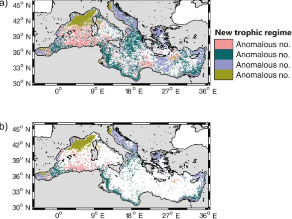 Figure 6. (a) Map of the most recurrent bioregions, calculated only for the “Anomalous” bioregions