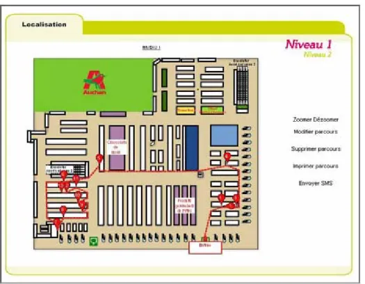 Figure 5 : Plan du magasin avec le chemin à parcourir [Pue10] 