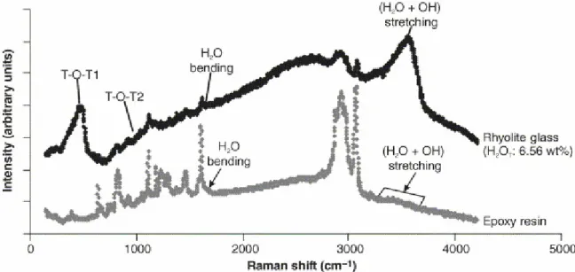 Fig. 2. Example of interference of embedding medium (polycarbonate epoxy resin) on Raman analysis  of a glass sample