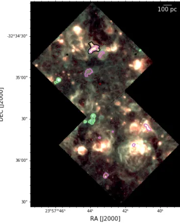 Fig. 8. Spatial location of the Hα bright regions that show inconsistency with models of star forming galaxies (in black; star symbols in Fig