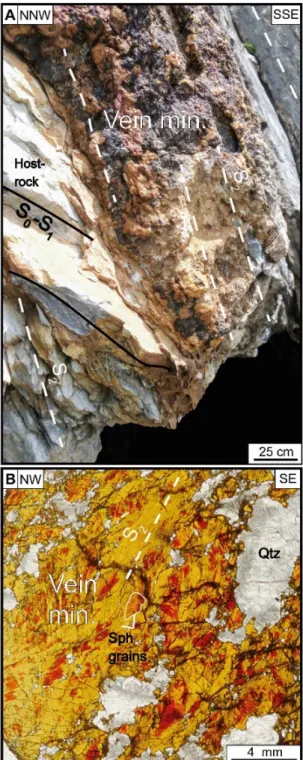 Figure 3. A:  EBSD grain size map in sphalerite (Arre sample) with  location of Ge and Cu rich phases