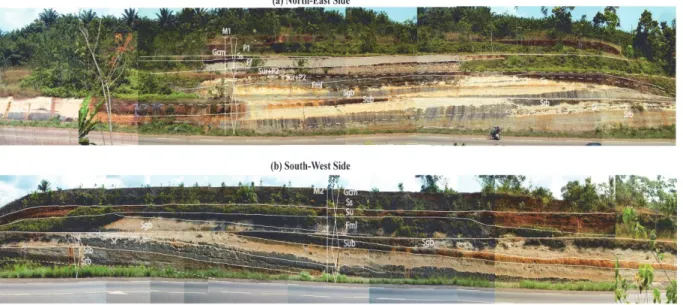 Figure 3. Missole outcrops: a- NE road-sections cut; b – SW road sections cut 