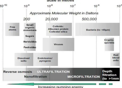 Figure 2.3 : Procédés de séparation membranaire (Judd, 2011). 