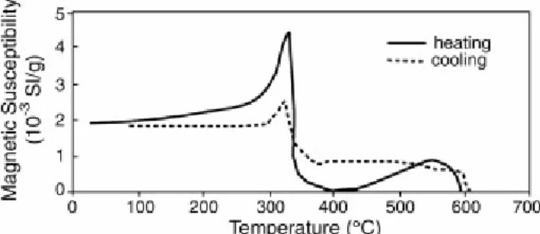 Fig. 10. Thermomagnetic profiles of the pyrrhotite ore. 