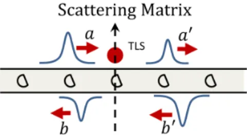 Fig. 1-2. Light scattering property of a single atom in a periodic waveguide that  is fully characterized by the scattering matrix S