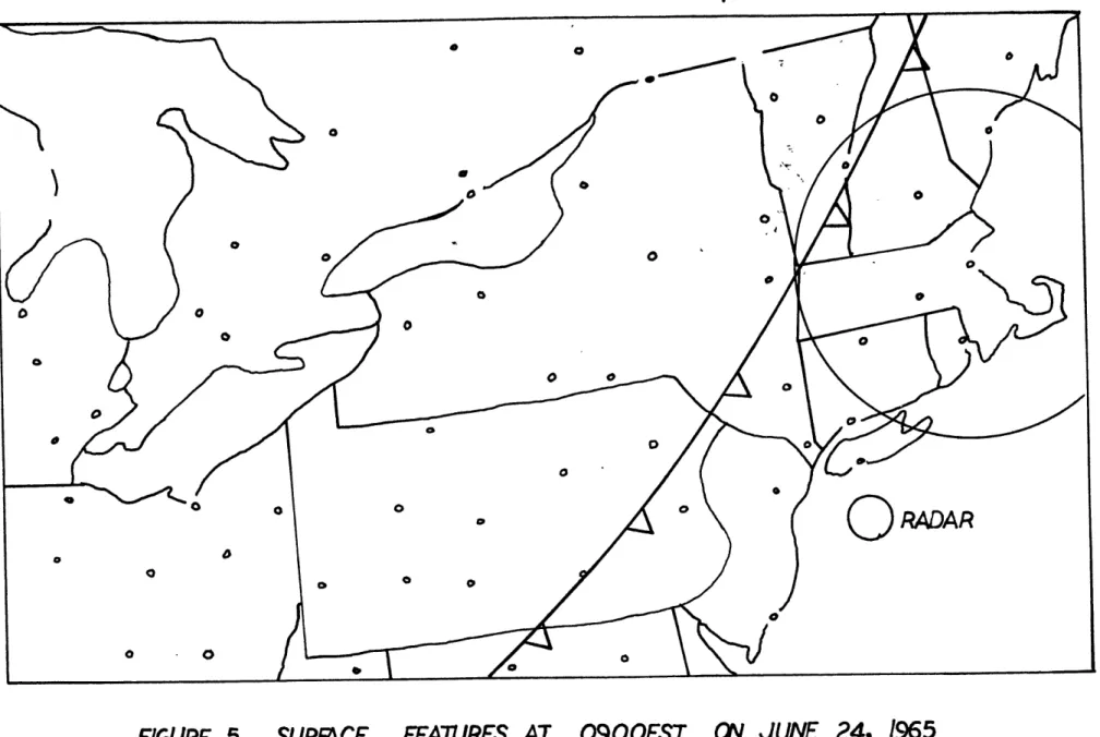 FIGURE  5.  SURFACE  FEATURES  AT  0900EST  CN  JUNE 24, 1965