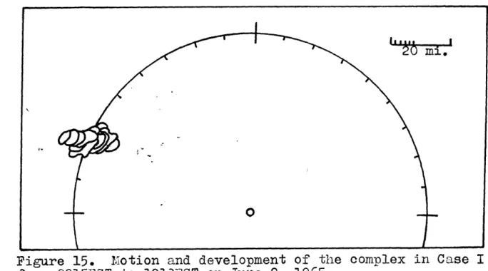 Figure  15.  Motion and development  of  the  complex in Case I from  0915EST  to  1013EST on June  9, 1965.