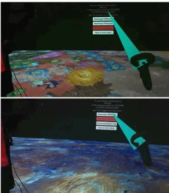 Fig.  5:  Integration  in  VR  of  Messenger  false  color  mosaics  with a geomorphological map on the Hokusai region on  Mer-cury