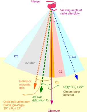 Figure 11. Schematic description of polar outflow of merger at the time of its encounter with circum-burst material
