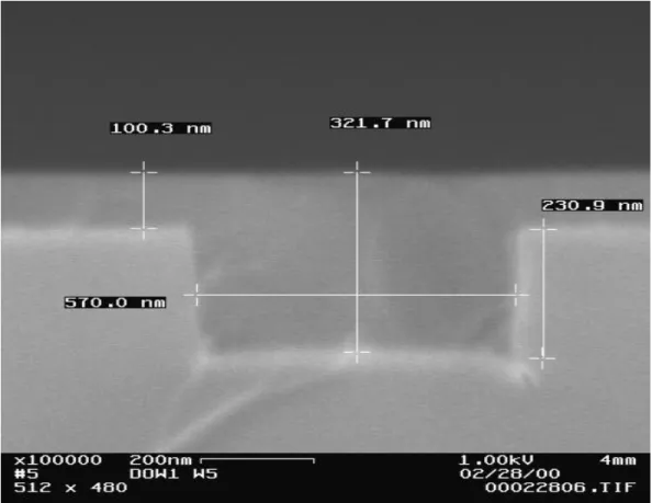 Figure 2-8: Cross-sectional SEM of a polySi waveguide processed by the Damascene process midway through CMP