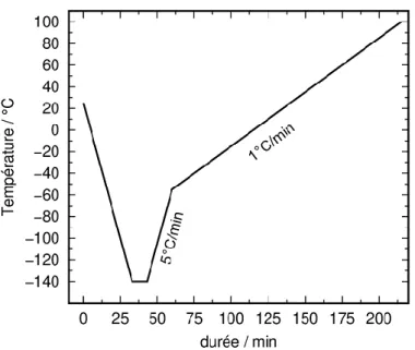 Figure 2-11 : Programme de température utilisé au microscope optique pour l’étude des DES préparés avec  la méthode traditionnelle