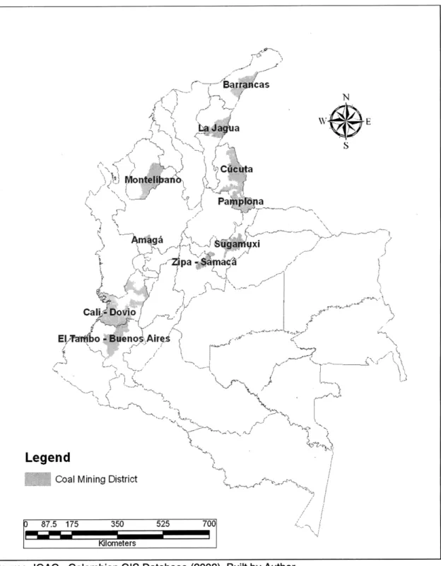 Figure  3.1:  Coal-Mining  Districts in  Colombia.
