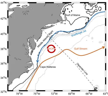 Figure 1-1: Map of the Northwest Atlantic with key regions and features labelled.