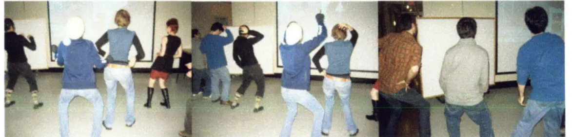 Figure  7. My  colleagues  and  I dancing  to  a reggaeton  video  I projected  on  a wall  at the  Visual  Arts  Program  in MIT  during  Independent  Studio in 2006.